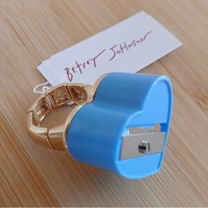 BETSEY JOHNSON 2025 Back to School Blue Pencil Sharpener Kitsch Stretch Ring NWT
